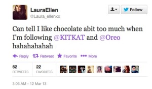 Laura Ellen Tweet on Oreo and KitKat