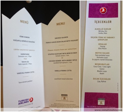 Turkish Airlines A320 Economy Lunch Menu
